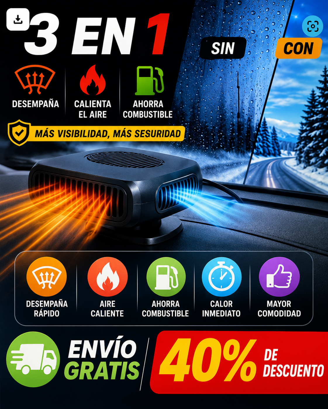 AutoHeat Clear - Mejor visibilidad o auto cálido, tú eliges cómo hacer tus mañanas más cómodas.