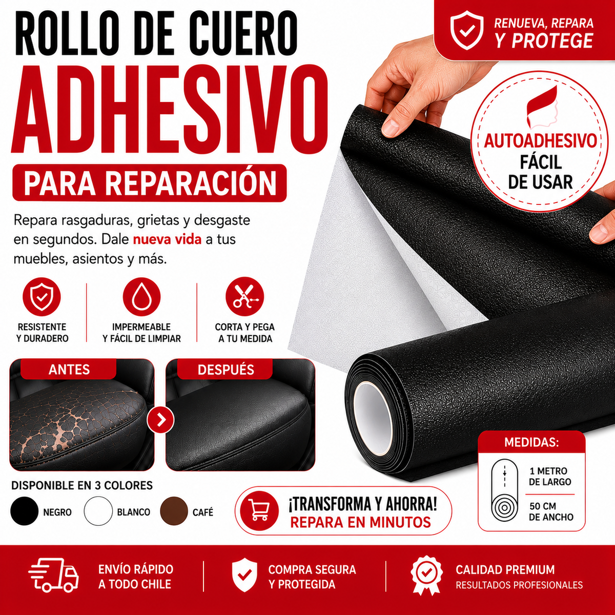 Rollo cuero adhesivo de reparacion (1m x 50 cm)